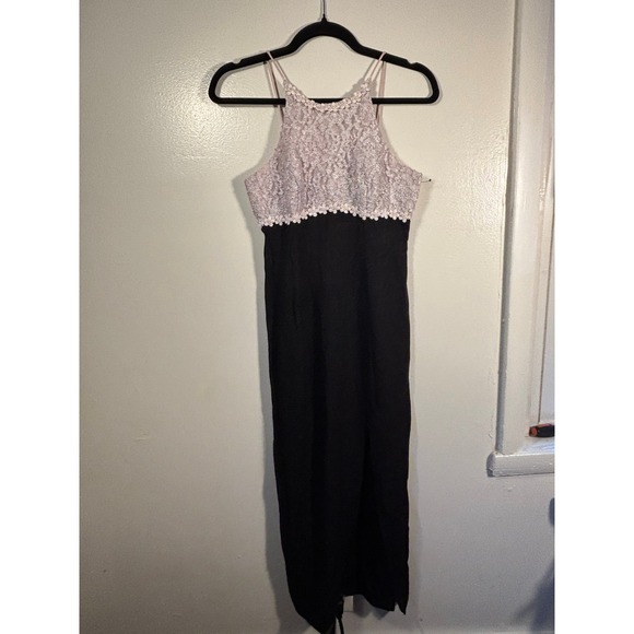 Dresses & Skirts - Vintage Lace Bodice Maxi Dress Sz S Floral Black Slit Whimsygoth HoCo Prom 90s